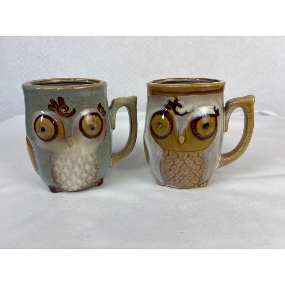 Gibson Home Owl Coffee Mug Set of 2 Ceramic Stoneware Boho Cottagecore Kitchen